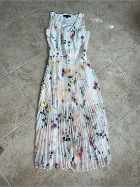 White House Black Market White Maxi Dress with Pink and Yellow Floral Print